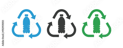 Pet plastic bottle recycle symbol on white background, eco-friendly product icon, sustainable packaging design, zero waste, nature market illustration, vector.
