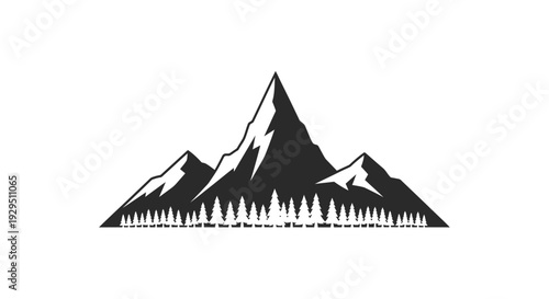 Black and white mountain range illustration.