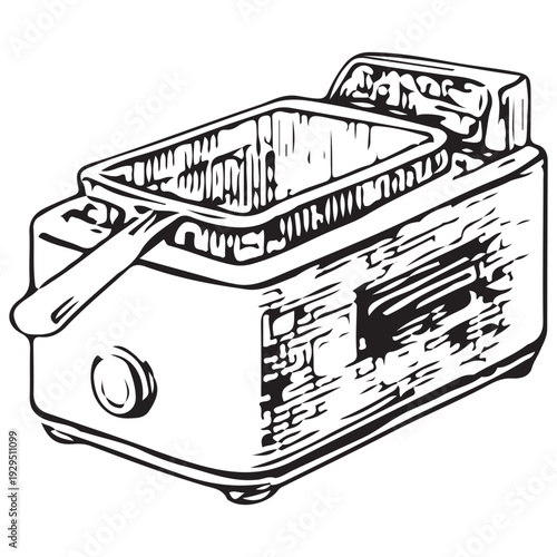 Vintage Deep Fryer Hand Drawn Engraving Illustration Kitchen Cooking Appliance