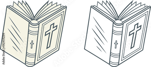 Minimalist Vector Illustration of Open Book with Cross