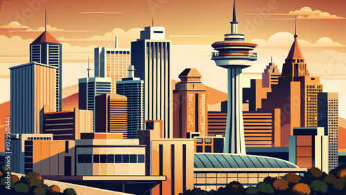 Very beautiful black and white line art vector of San Antonio skyline, clean architectural outlines featuring Tower of the Americas and modern buildings in minimalist design.