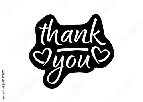 VECTOR Thank you hand drawn inscription with lines. Calligraphic inscription, vector illustration with hearts