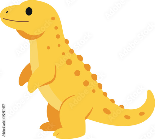 Cartoon tyrannosaurus rex dinosaur stands upright on a white background in yellow