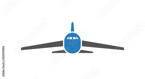 Blue airplane nose and wings isolated.