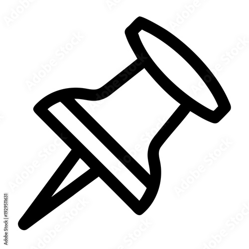 Black outline of a pushpin, commonly used for fastening items to bulletin boards and maps