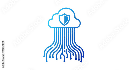 Cloud security protection illustration showcasing shield icon amidst cloudy network