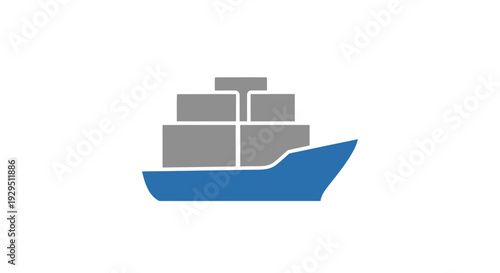 Blue cargo ship with gray containers.