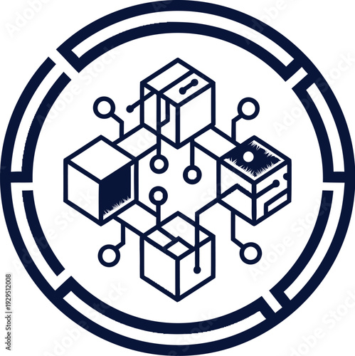 Abstract line art icon representing decentralized data structure and secure network connection