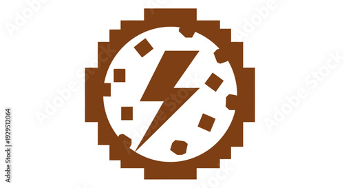 Brown Gear Icon with Lightning Bolt Symbol.