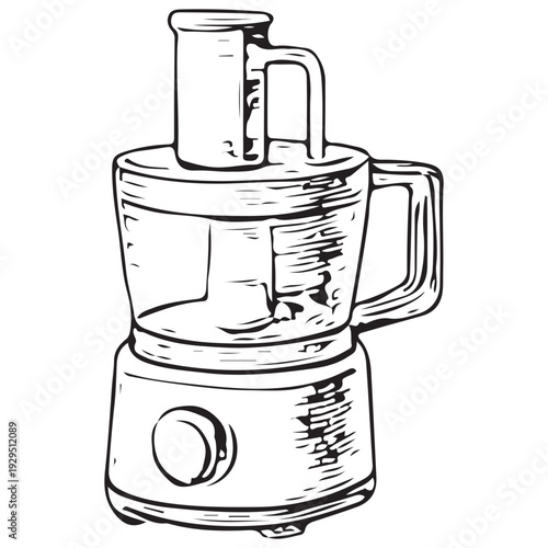 Vintage Food Processor Blender Hand Drawn Engraving Illustration Kitchen Appliance