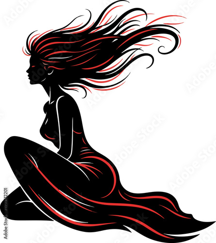 Elegant Artistic Woman Silhouette Black Red Vector