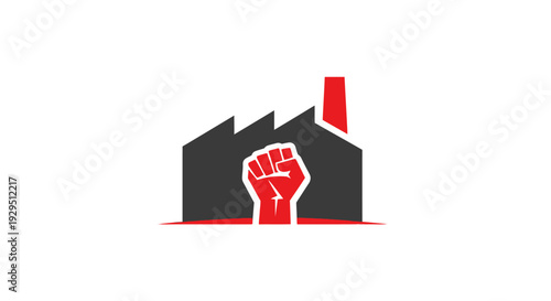Clenched Fist Emerging from Factory Silhouette.