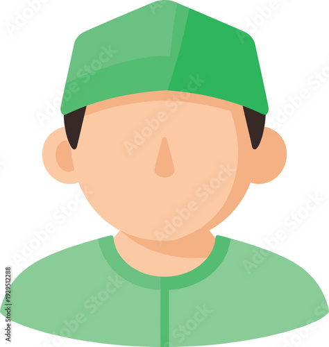 Minimalist cartoon man with tan skin and a light green taqiyah