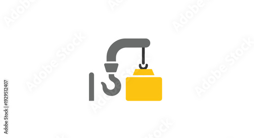 Crane Lifting Yellow Box with Hook.