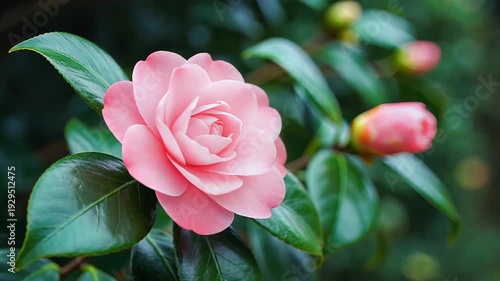 A serene perfume plant with a blooming flower in a lush green garden scene captured in a close-up video