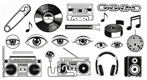 Retro Music and 80s Style Icons: A Vintage Collection of Auditory and Visual Elements