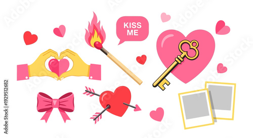 Romantic Symbols and Icons Collection for Valentine's Day and Love Concepts