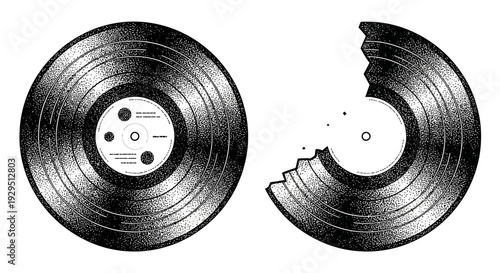 Two Vinyl Records, One Damaged, Representing Music and Nostalgia