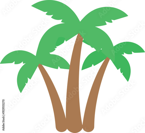 Three green palm trees stand side by side in the daytime