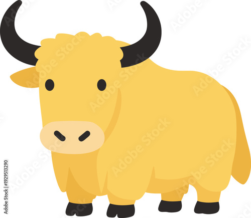 Cartoon yak standing on a white background looking forward