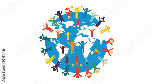 Diverse people united in a global community illustration on a circular map