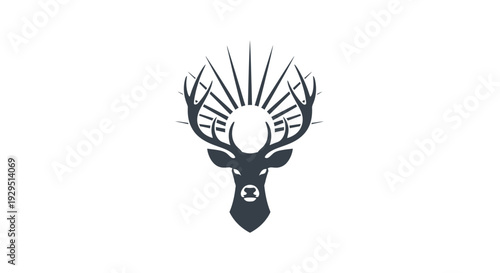 Deer head with sunburst antlers design.