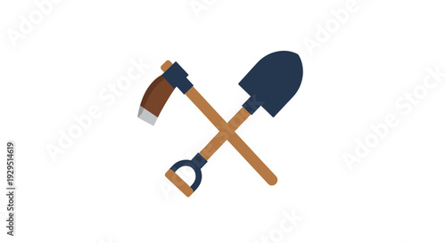 Garden tools crossed axe and shovel.