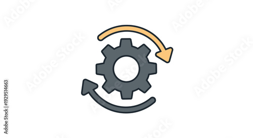 Gear with curved arrows rotating.