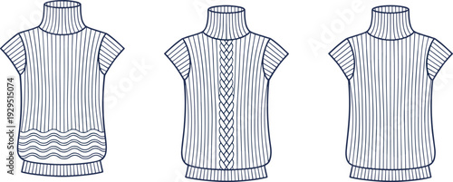 Three black and white striped sweater with different patterns on the front fashion clothing