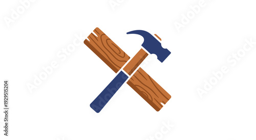 Hammer and crossed wooden planks tool.