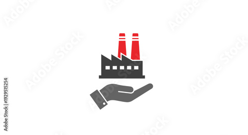 Hand holding factory with smokestacks.