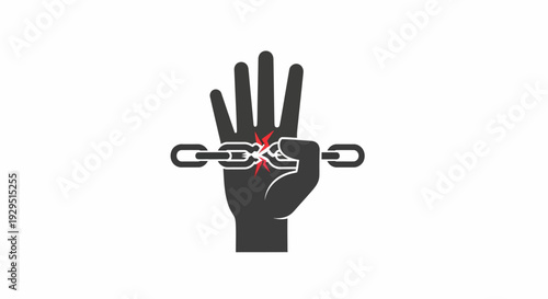 Hand breaking free from metal chain.