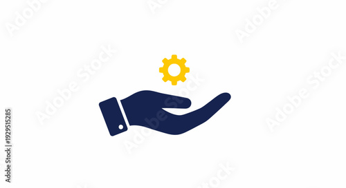 Hand Holding Yellow Gear Icon.