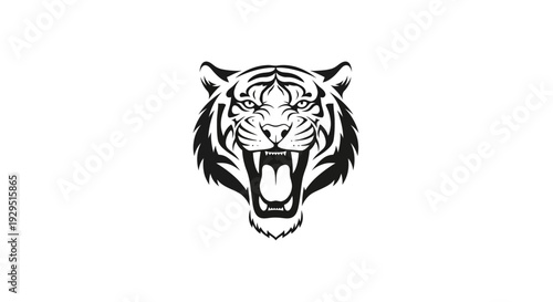 Black and White Tiger Head Illustration.