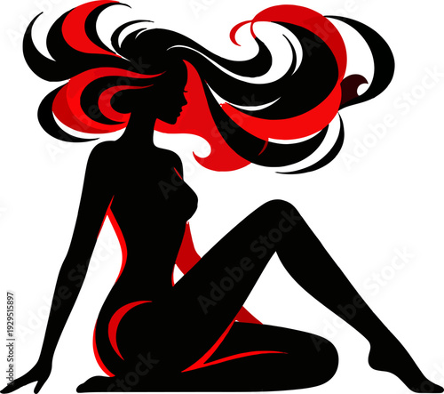 Artistic Woman Hair Flow Silhouette Vector