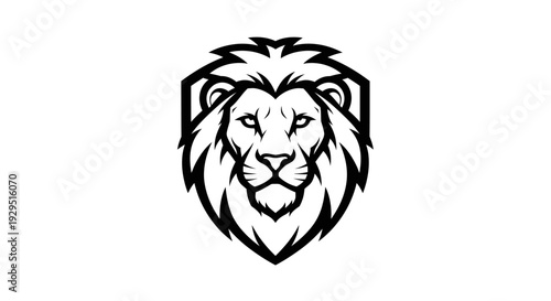 Lion Face Closeup Black White Illustration.