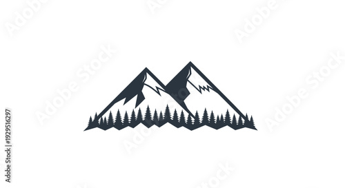 Mountain Peaks with Pine Trees Silhouette.