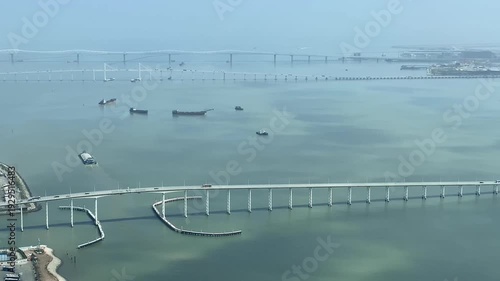 Macau Tower View of Macau Peninsula and Sea Bridges Connecting Taipa and Coloane. From far to near, they're the Ponte Macau, the Friendship Bridge, and the Governor Nobre de Carvalho Bridge.