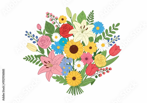 Beautiful Assortment of Fresh Spring Flowers in a Vibrant Bouquet