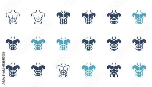 Male torso vector icon, muscular chest and abs symbols, fitness and health illustration, gym workout design, anatomy logo concept, male body vector.
