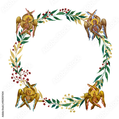 Wallpaper Mural 4 Apostles symbols. Decorative vintage floral wreath, illustration in Byzantine style isolated Torontodigital.ca
