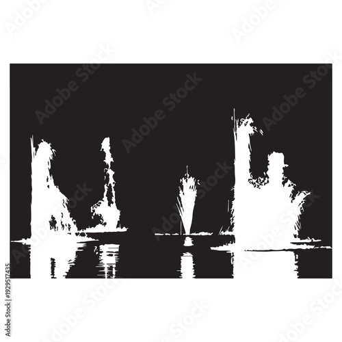 White water fountain bursts on black background showing vertical spray patterns and liquid motion graphics