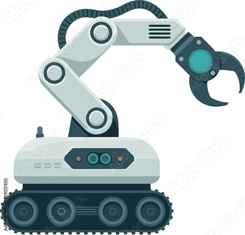 Robotic arm illustration on a mechanical device with industrial machinery components and advanced technology features