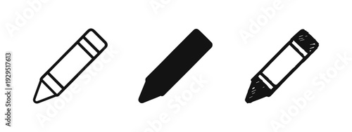 Crayon Icons Set in Outline, Solid Glyph, and Hand-Drawn Doodle Styles for Art and Creativity