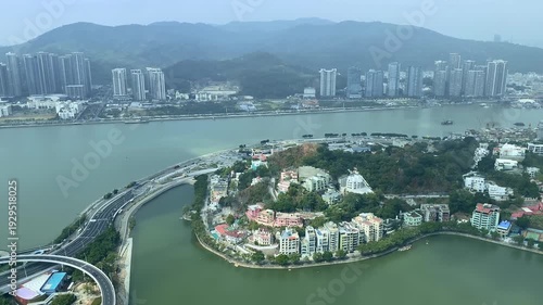 Macau Peninsula and A-Ma Temple Area Viewed from Macau Tower Observation Deck.