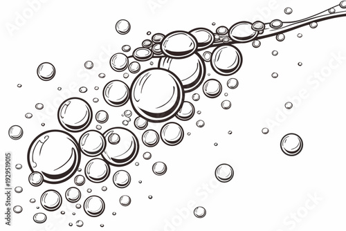 A black and white vector illustration of bubbles floating in the air