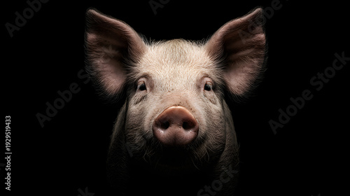 portrait of a piglet on a black background