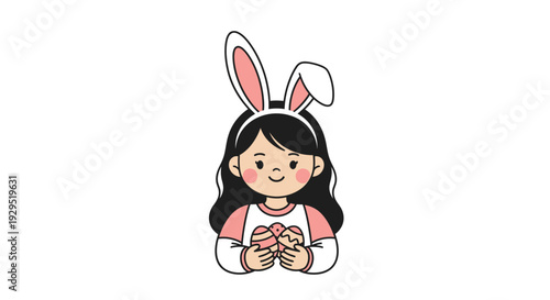 Cute girl in bunny ears holding easter eggs with a happy smile