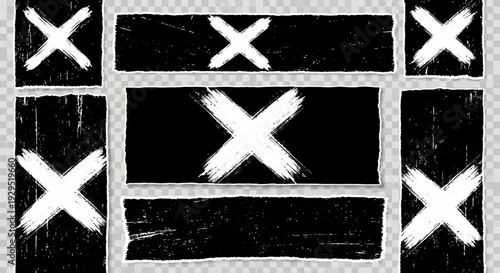 Black and white grunge style window with white crosses.