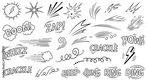 Comic book sound effects and onomatopoeia illustrations collection.